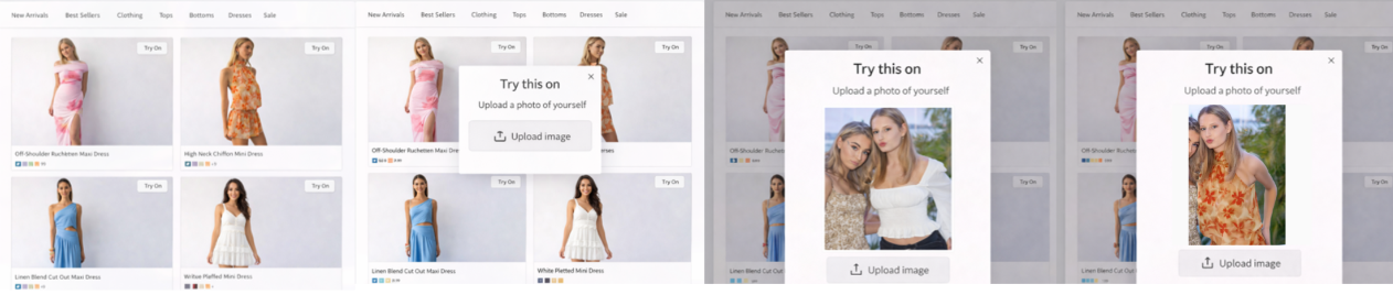 E-commerce fashion product page with try-on style imagery